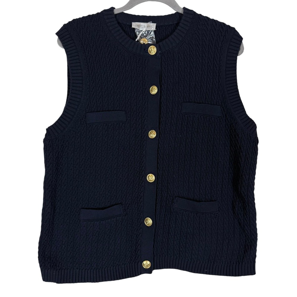 Free Assembly Sweater Vest Womens XL Blue Button Front Crew Neck Textured Knit